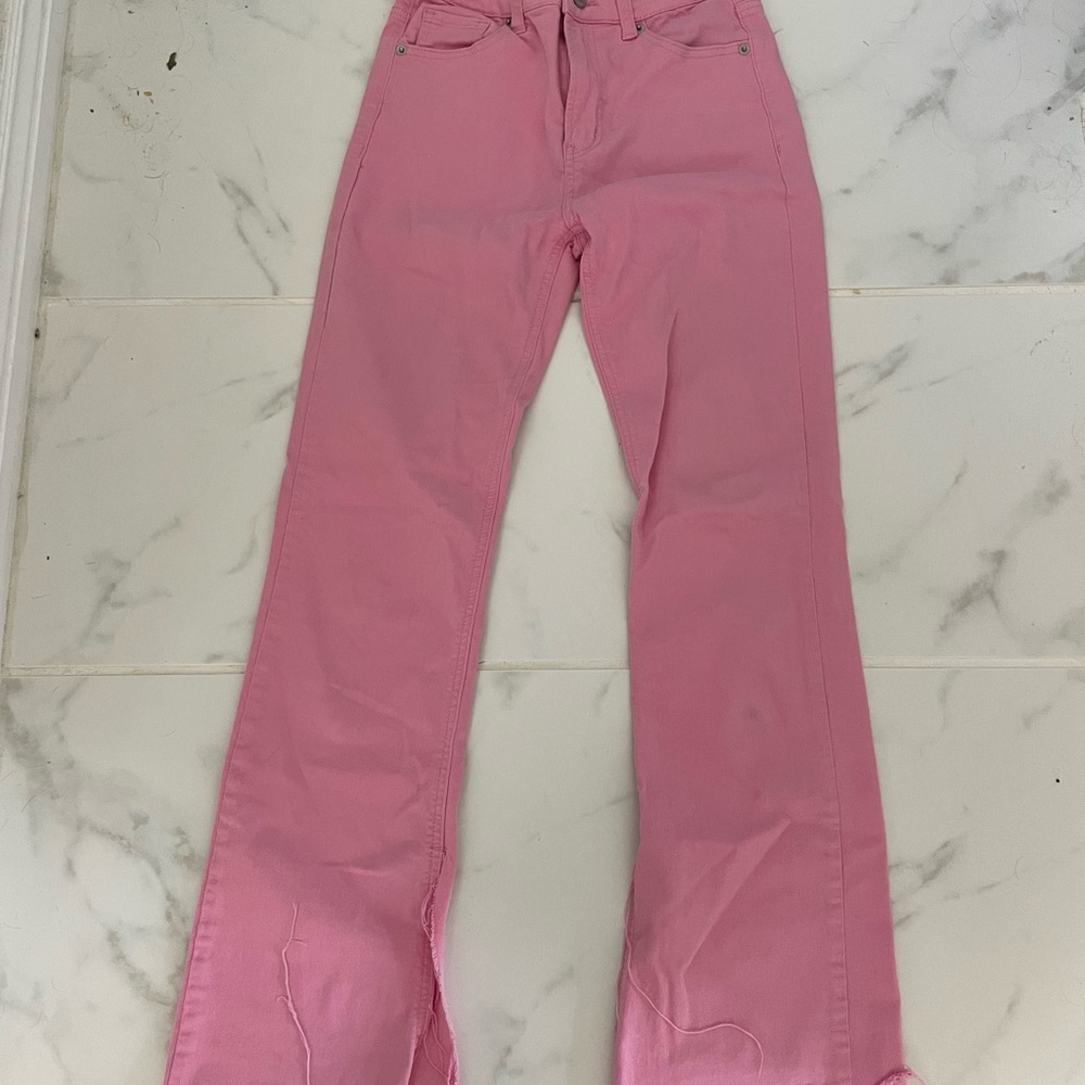 Vibrant Pink Wide Leg Flare Jeans
